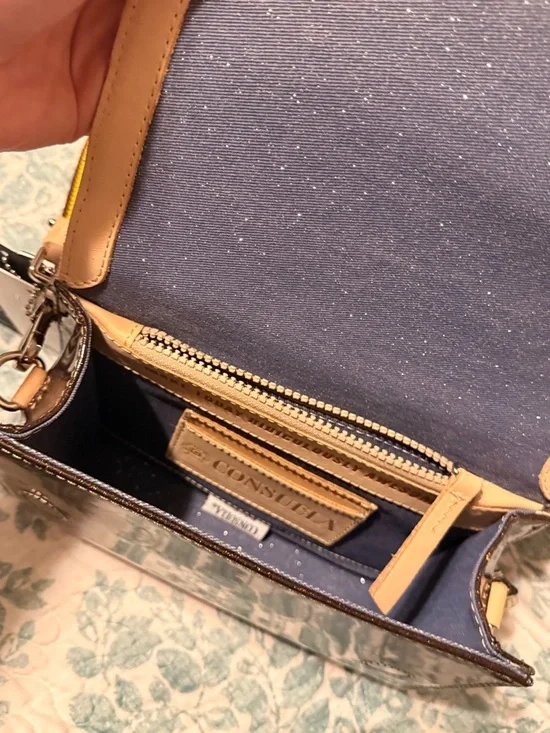 Consuela Ember On the Town Chocolate Brown Sparkle Crossbody with Striped Strap - Picture 6 of 8